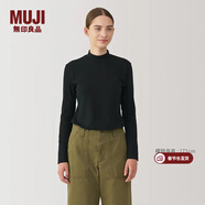 MUJI女式 起毛羅紋編織半高領(lǐng)長(cháng)袖T恤上衣打底衫女款內搭春秋女裝條紋 黑色 4A XL （165/92A）