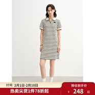 獨束日常學(xué)院風(fēng)針織條紋大碼連衣裙襯衫翻領(lǐng)顯瘦直筒裙子夏季新款 黑白條 M （尺碼：1）