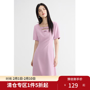 獨束大碼女裝法式蝴蝶結鏤空短袖連衣裙夏新款靈動(dòng)顯瘦赫本風(fēng)裙子 薔薇紫 L (尺碼：2)