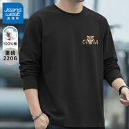 真維斯（Jeanswest） 日系t恤男長(cháng)袖春秋季純棉男士圓領(lǐng)打底衫休閑青少年寬松大碼體恤 黑#ZS金獅子 L 【多色可選,搭配無(wú)憂(yōu)】