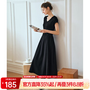 Olrain歐芮兒深灰色連衣裙女裝夏季新款時(shí)尚收腰顯瘦傘擺裙子 黑色 S