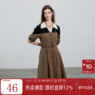 伊布都（ibudu）三彩ibudu2025夏季新款撞色翻領(lǐng)收腰A字連衣裙短裙Polo裙女 咖黑 XS 150/76A