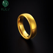 18k金戒指男感鎢金素圈潮光面簡約鎢鋼不掉色18K金色時 金色6MM寬 8碼