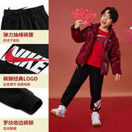 NIKE 耐克男童褲子加絨冬季加厚 2025新款兒童運動(dòng)褲棉質(zhì)校園女童長(cháng)褲 黑色紅標【100%純棉】 【春秋單款】 130 /7 【建議身高116-122cm】