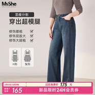 MsShe【分割開(kāi)叉闊腿牛仔褲】大碼女裝2026春季胖mm顯瘦加長(cháng)褲子 B款-牛仔懷舊中藍色現貨 5XL