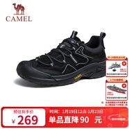 駱駝（CAMEL）踏山男士戶(hù)外登山復古皮面休閑低幫徒步鞋 G14A342696 夜黑色 38
