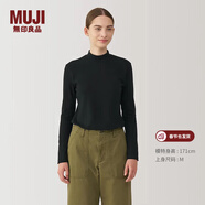 MUJI女式 起毛羅紋編織半高領(lǐng)長(cháng)袖T恤上衣打底衫女款內搭春秋女裝條紋 黑色 4A S （155/80A）