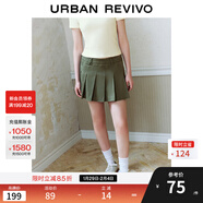 UR秋季新款女裝學(xué)院風(fēng)百褶斜紋A字廓形短裙半裙UYY540001 墨綠 S