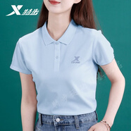 特步（XTEP） 短袖t恤女裝翻領(lǐng)POLO衫新款冰絲透氣耐磨快干跑步健身衣休閑運動(dòng)服寬松顯瘦運動(dòng)上衣 淺蘭 S/160