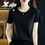 特步短袖t恤女裝夏天運動(dòng)衣寬松速干透氣健身大碼上衣女士休閑情侶裝 正黑色【寬松款，建議拍小一碼】0010 M