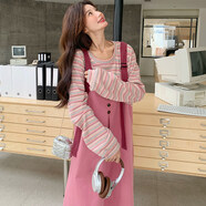小紅書(shū)同款粉色條紋拼接假兩件套吊帶連衣裙秋季新韓國學(xué)院風(fēng)甜美 粉色假兩件(版) XS 8090