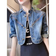 小紅書(shū)爆款歐洲站牛仔外套女減齡2025年春秋新款立領(lǐng)鑲鉆小個(gè)子短 藍色1928 M 80-100斤
