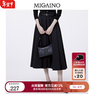 曼婭奴（MIGAINO）高腰半身裙女2025春夏新款氣質(zhì)中長(cháng)款裙子MO12EB003 夜幕黑 XS 150/58A