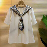 韓版加碼女裝絲巾披肩領(lǐng)短袖小衫胖妹妹氣質(zhì)2025春秋款百搭上衣 色 3XL 3XL建議120150斤