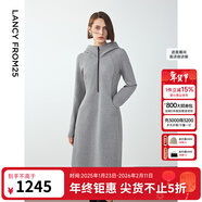 朗姿設計感復古休閑連帽收腰輕運動(dòng)衛衣連衣裙冬季新款裙子 中灰色 M