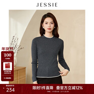 JESSIE格雷系撞色立領(lǐng)修身毛衣秋款套頭打底毛衫 灰色 S