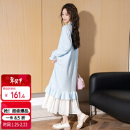 唐獅（TonLion）2025秋女圓領(lǐng)凈色拼接毛織長(cháng)款連衣裙