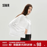 森馬（Semir）外套女秋短款蕾絲寬松蝙蝠袖棉麻立領(lǐng)2025小清新夾克10A525108002