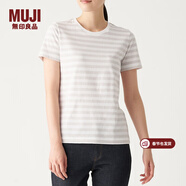MUJI MUJI 女式 印度棉天竺編織 圓領(lǐng)短袖T恤 BBB01A0S 淺銀灰色X條紋 XL