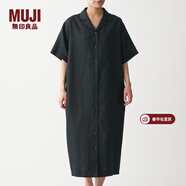 MUJI MUJI 女式 法國亞麻水洗 五分袖開(kāi)襟連衣裙 BCL08C0S