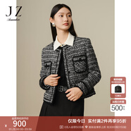 玖姿·安娜蔻通勤淑女小香風(fēng)羊毛短款粗花呢外套女2024冬款 花黑 S