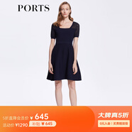 PORTS寶姿女裝春夏前后兩穿鏤空橫條紋理針織連衣裙SM8K218LKE015 星際藍 XL