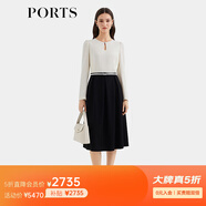 PORTS寶姿女裝2025秋冬新款精美拼接收腰二合一長(cháng)袖連衣裙ALQ9D004TWB037 黑白色 XL （10）