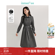 茵曼（INMAN）氣質(zhì)百褶連衣裙2025春秋季女裝新品綁帶收腰顯瘦A字裙子 貴族灰 S