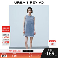 UR2025夏季新款女裝休閑拼接格紋無(wú)袖牛仔連衣裙UYY850160 藍色 L