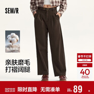 森馬（Semir）休閑褲女純棉打褶闊腿褲腰帶秋復古磨毛長(cháng)褲顯腿長(cháng)101524127005A