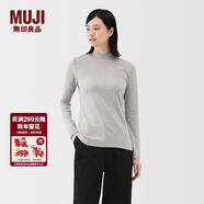 MUJI女式 起毛羅紋編織半高領(lǐng)長(cháng)袖T恤上衣打底衫女款內搭春秋女裝條紋 淺灰色 5A M （160/84A）