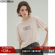 COCOBELLA時(shí)尚3D字母印花輕薄長(cháng)袖T恤舒適休閑短袖上衣TS3210 薏米色 S