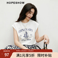 紅袖文藝范氣質(zhì)T恤2025夏季新款女裝帆船印花H型小飛袖圓領(lǐng)設計感上衣 本白001 L