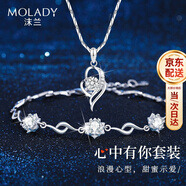 沫蘭（MOLADY）S999足銀項鏈女士吊墜鎖骨鏈首飾生日38女神節禮物送女友老婆 [送女友/老婆]項鏈+手鏈*白鋯