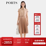 PORTS寶姿女裝春夏新款通勤襯衫領(lǐng)拼接百褶收腰短袖中長(cháng)連衣裙 珍珠粉-1 M (6)
