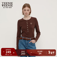 Teenie Weenie小熊秋季正肩修身長(cháng)袖T恤打底衫白色柔軟短款上衣女 棕色 L (170)