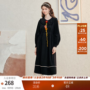 兩三事春朝夜歸 2025春季新款小清新立體勾花裝飾蕾絲拼接連衣裙 黑色 M