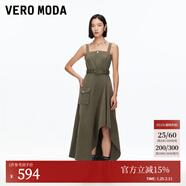 VEROMODA連衣裙季腰帶街頭風(fēng)工裝感不規則大裙擺吊帶長(cháng)裙百搭時(shí)尚新年過(guò)年 叢林綠色 L