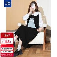 唐獅（TonLion）2025秋冬女圓領(lǐng)貓咪圖案背心連衣裙