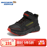 Skechers斯凱奇男孩男童秋冬季加絨雪地靴405339L 黑色/紅色 /BKRD 39