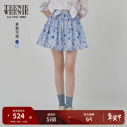 Teenie Weenie小熊女裝半身裙25夏季新款細褶花朵小清新蓬蓬短裙子 淺藍色 L