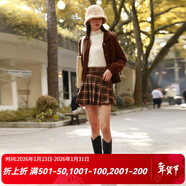 西町村屋（SETIROM）新年百褶裙女冬新款粉咖色毛呢格子腰帶短款半身裙AD8401001 格子 L 165/72A