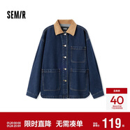 森馬（Semir）森柔牛仔|牛仔外套女中長(cháng)款燈芯絨翻領(lǐng)秋季落肩寬松103524109001