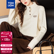 唐獅（TonLion）2025秋季女精致絞花半開(kāi)襟半高領(lǐng)套頭毛衣簡(jiǎn)約百搭韓版時(shí)尚
