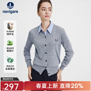 Navigare意大利小帆船圓領(lǐng)針織開(kāi)衫女士秋冬款長(cháng)袖休閑外套氣質(zhì)內搭毛衣女 太空灰 S 碼