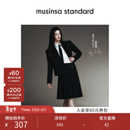MUSINSA STANDARD[韓素希同款]25秋冬女士時(shí)尚百褶及膝裙半身裙 黑色(BK) L