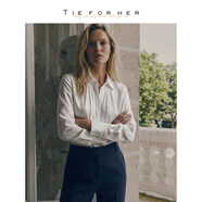 TIE FOR HER 深海藍光澤感垂墜優(yōu)雅職場(chǎng)通勤百搭小方領(lǐng)捏褶襯衫 月光白【預售15天款】 XS