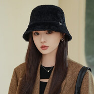 吉米葉子輕奢氣質(zhì)款DO鉆標貂絨漁夫帽子女秋冬新款顯臉小保暖針織盆帽時(shí)尚 黑色 均碼 55-60可調解
