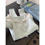 范哲芙娃娃領(lǐng)蕾絲邊綠色毛衣內搭打底衫女秋冬季2025新款感針織上衣 藍色 均碼