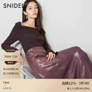 SNIDEL【明星同款】秋冬氣質(zhì)翻領(lǐng)露肩針織拼接連衣裙SWNO244121 棕色 均碼 （F）